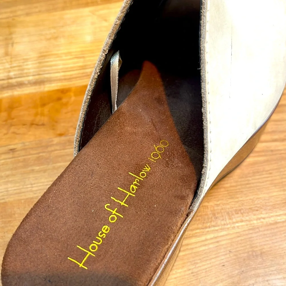 House of Harlow 1960 Griffin Ivory Leather Chunky Platform Brown Slide Sandals - Picture 11 of 14
